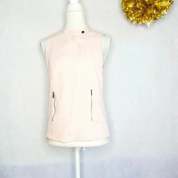 1. State Jackets & Blazers - 1. State Womens Vest Jacket Pink Zip Up Pockets Band Collar Buttons Sleeveless S